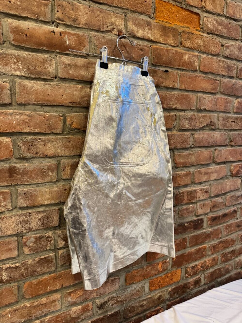 Comme Des Garçons Homme Plus Distressed Silver Foil Shorts M - Picture 13 of 14